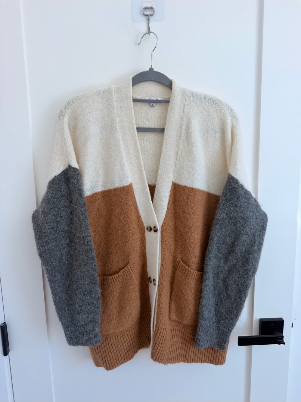 Madewell Colorblock Button-Front Cardigan - Cream, Brown & Gray